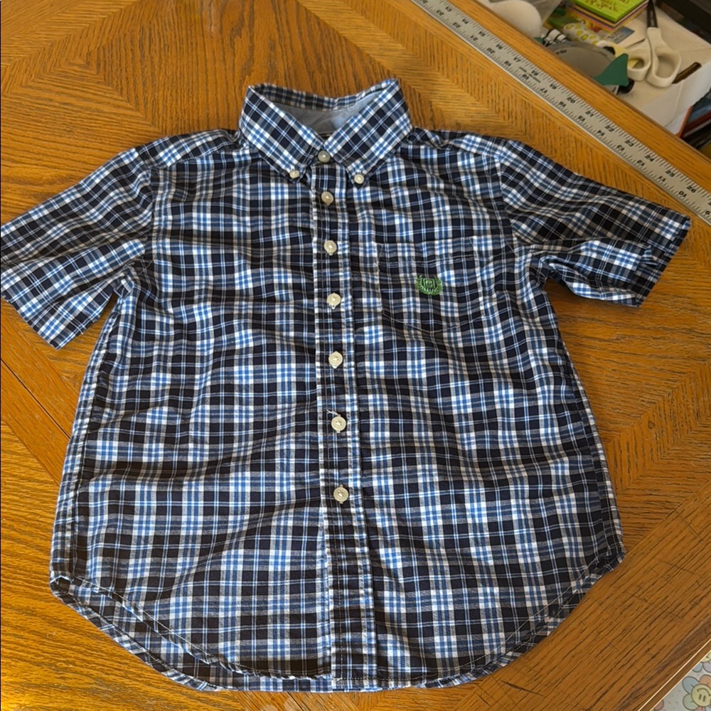 Chaps Blue Plaid Short Sleeve Button down Shirt